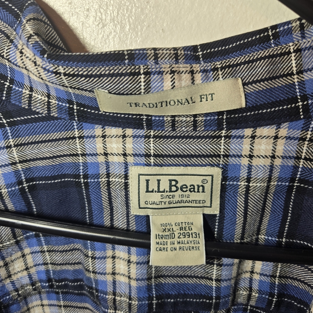 L.L Bean Men's Blue Plaid Shirt Size XXL - Picture 4 of 5